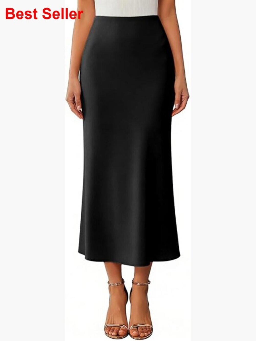 Satin High Waist Flared Ruffle A-Line Hem Long Skirt
